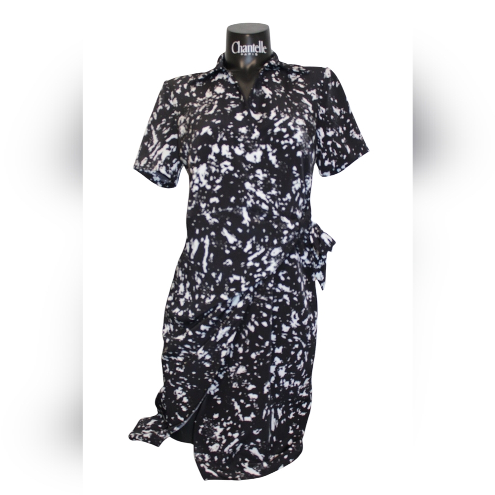 Calvin Klein Black and White Wrap  Midi Dress Preppy